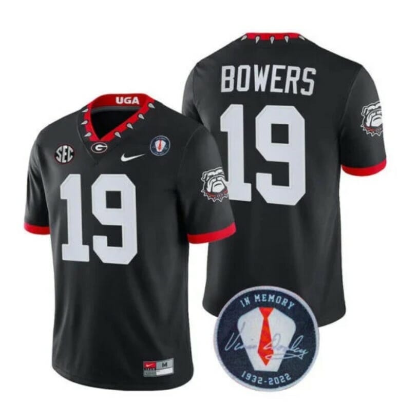 Georgia Bulldogs Brock Bowers Jersey #19 Honoring Vince Dooley Patch All Stitched Black 1 Georgia Bulldogs Brock Bowers Jersey #19 Honoring Vince Dooley Patch All Stitched Black