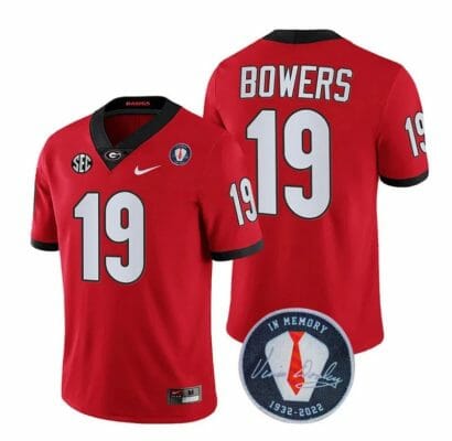 Georgia Bulldogs Brock Bowers Jersey #19 Honoring Vince Dooley Patch All Stitched Red 8 Georgia Bulldogs Brock Bowers Jersey #19 Honoring Vince Dooley Patch All Stitched Red