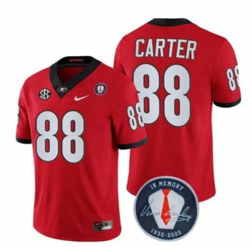 Georgia Bulldogs Jalen Carter Jersey #88 Honoring Vince Dooley Patch All Stitched Red