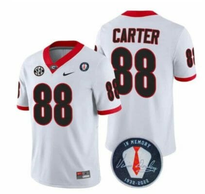 Georgia Bulldogs Jalen Carter Jersey #88 Honoring Vince Dooley Patch All Stitched White