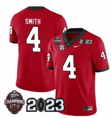 Georgia Bulldogs Nolan Smith Jersey #4 CFP National Champions Patch 2023 All Stitched Red 8 Georgia Bulldogs Nolan Smith Jersey #4 CFP National Champions Patch 2023 All Stitched Red