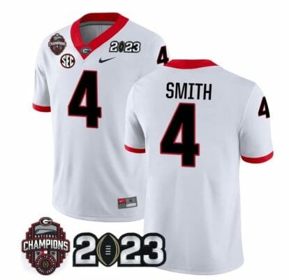 Georgia Bulldogs Nolan Smith Jersey #4 CFP National Champions Patch 2023 All Stitched Whie