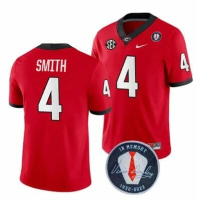 Georgia Bulldogs Nolan Smith Jersey #4 Honoring Vince Dooley Patch All Stitched Red 8 Georgia Bulldogs Nolan Smith Jersey #4 Honoring Vince Dooley Patch All Stitched Black
