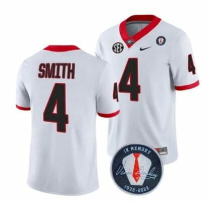 Georgia Bulldogs Nolan Smith Jersey #4 Honoring Vince Dooley Patch All Stitched Whie 8 Georgia Bulldogs Nolan Smith Jersey #4 Honoring Vince Dooley Patch All Stitched Whie