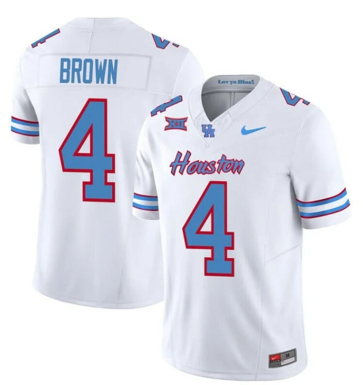 Houston Cougars Oilers Samuel Brown Jersey #4 Inspired Vapor College Football 2023 All Stitched White 1 Houston Cougars Oilers Samuel Brown Jersey #4 Inspired Vapor College Football 2023 All Stitched White
