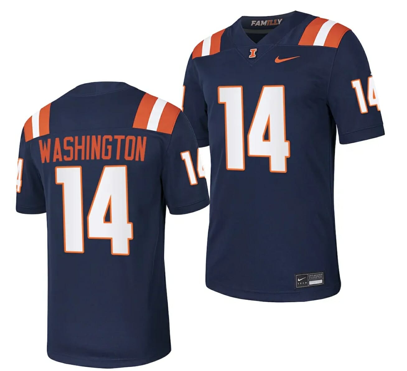 Illinois Fighting Illini Casey Washington Jersey #14 College Football Stitched Navy 2023 1 Illinois Fighting Illini Casey Washington Jersey #14 College Football Stitched Navy 2023