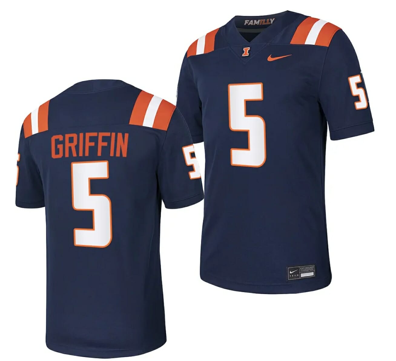 Illinois Fighting Illini Caleb Griffin Jersey #5 College Football Stitched Navy 2023 1 Illinois Fighting Illini Caleb Griffin Jersey #5 College Football Stitched Navy 2023