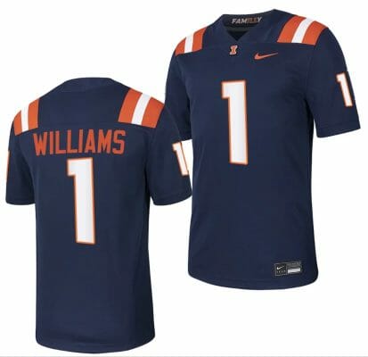 Illinois Fighting Illini Isaiah Williams Jersey #1 College Football Stitched Navy 2023