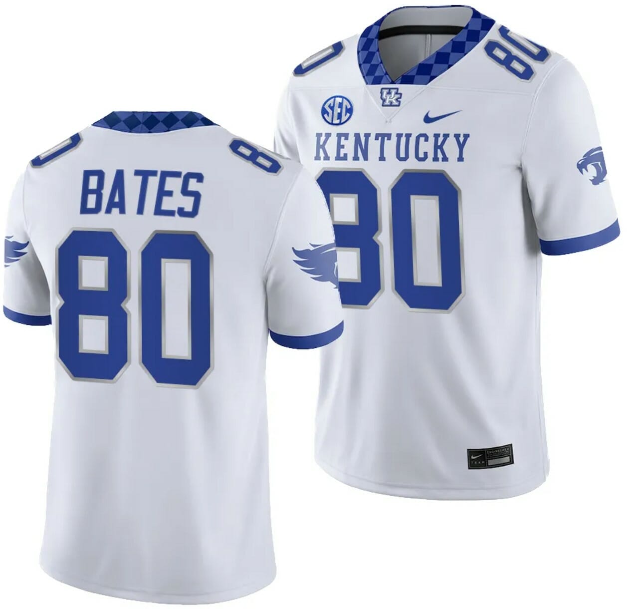 Kentucky Wildcats Brenden Bates Jersey #80 College Football Game 2023 White 1 Kentucky Wildcats Brenden Bates Jersey #80 College Football Game 2023 White