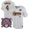 Lsu Tigers Jordan Thompson Jersey #4 National Champions NCAA College Baseball Stitched White Stripe