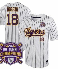 Lsu Tigers Tre Morgan Jersey #18 National Champions NCAA College Baseball Stitched White Stripe