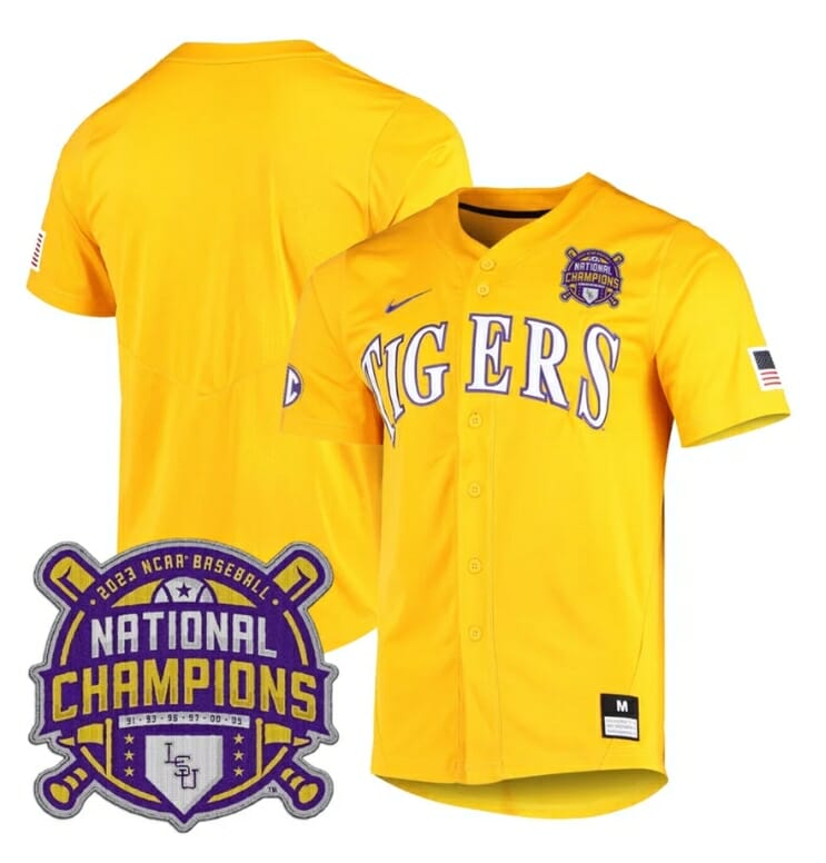 Lsu Tigers Jersey NCAA College Baseball National Champions Stitched Gold 1 Lsu Tigers Jersey NCAA College Baseball National Champions Stitched Gold