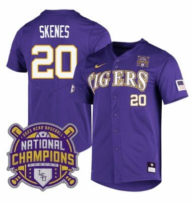 Lsu Tigers Paul Skenes Jersey #20 National Champions NCAA College Baseball Stitched Purple