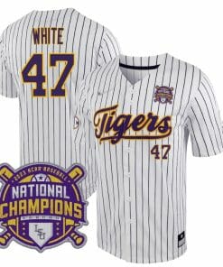 Lsu Tigers Tommy White Jersey #47 National Champions NCAA College Baseball Stitched White Stripes