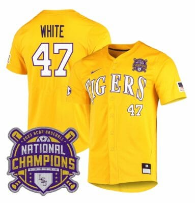 Lsu Tigers Tommy White Jersey #47 National Champions NCAA College Baseball Stitched Gold 8 Lsu Tigers Tommy White Jersey #47 National Champions NCAA College Baseball Stitched Gold