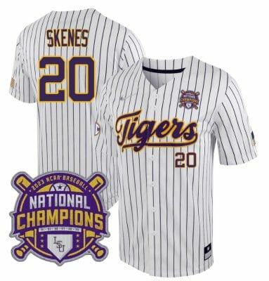 Lsu Tigers Paul Skenes Jersey #20 National Champions NCAA College Baseball Stitched White Stripe