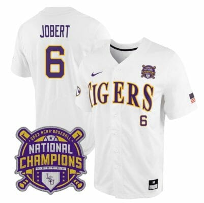 Lsu Tigers Brayden Jobert Jersey #6 National Champions 2023 NCAA College Baseball Stitched White Tigers 8 Lsu Tigers Brayden Jobert Jersey #6 National Champions 2023 NCAA College Baseball Stitched White Tigers