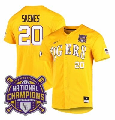 Lsu Tigers Paul Skenes Jersey #20 National Champions NCAA College Baseball Stitched Gold