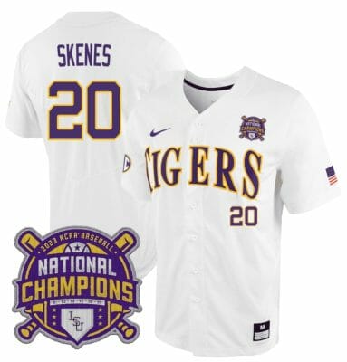 Lsu Tigers Paul Skenes Jersey #20 National Champions NCAA College Baseball Stitched White Tigers 8 Lsu Tigers Paul Skenes Jersey #20 National Champions NCAA College Baseball Stitched White Tigers