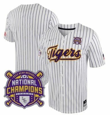 Lsu Tigers Jersey NCAA College Baseball National Champions Stitched White Stripe