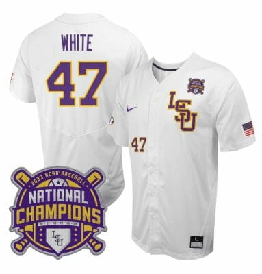 Lsu Tigers Tommy White Jersey #47 National Champions NCAA College Baseball Stitched White 8 Lsu Tigers Tommy White Jersey #47 National Champions NCAA College Baseball Stitched White