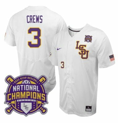 Lsu Tigers Dylan Crews Jersey #3 National Champions NCAA College Baseball Stitched White