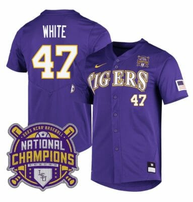 Lsu Tigers Tommy White Jersey #47 National Champions NCAA College Baseball Stitched Purple 8 Lsu Tigers Tommy White Jersey #47 National Champions NCAA College Baseball Stitched Purple