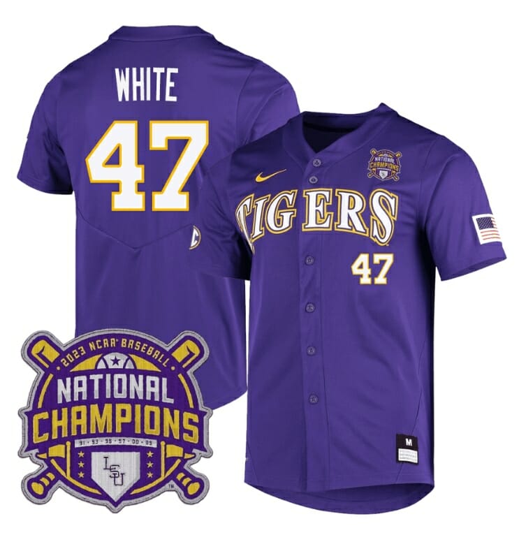 Lsu Tigers Tommy White Jersey #47 National Champions NCAA College Baseball Stitched Purple 1 Lsu Tigers Tommy White Jersey #47 National Champions NCAA College Baseball Stitched Purple