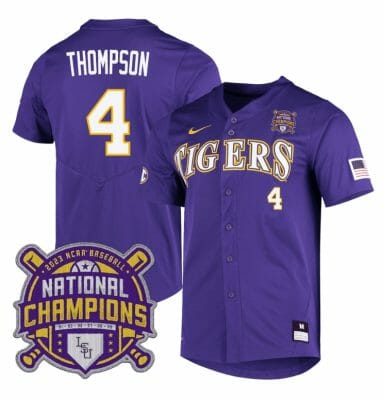 Lsu Tigers Jordan Thompson Jersey #4 National Champions NCAA College Baseball Stitched Purple