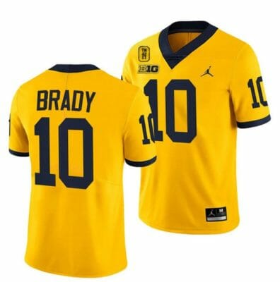 Michigan Wolverines TM 42 Patch Honor Tate Myre #25 Tom Brady Jersey #10 All Stitched Maize 8 Michigan Wolverines TM 42 Patch Honor Tate Myre #25 Tom Brady Jersey #10 All Stitched Maize