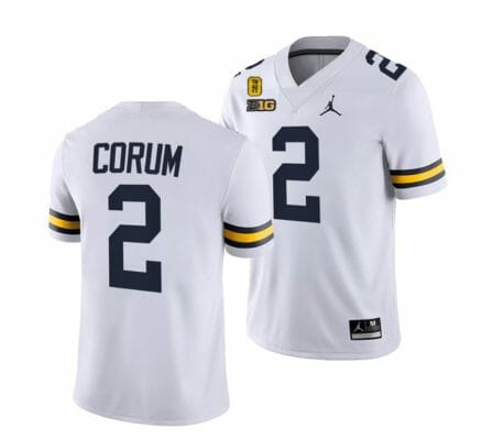 Michigan Wolverines TM 42 Patch Honor Tate Myre #25 Blake Corum Jersey #2 All Stitched White