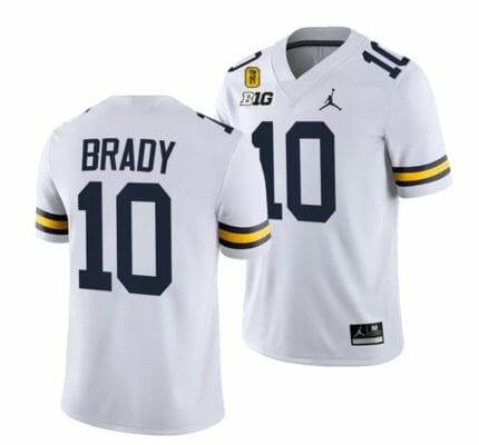 Michigan Wolverines TM 42 Patch Honor Tate Myre #25 Tom Brady Jersey #10 All Stitched White