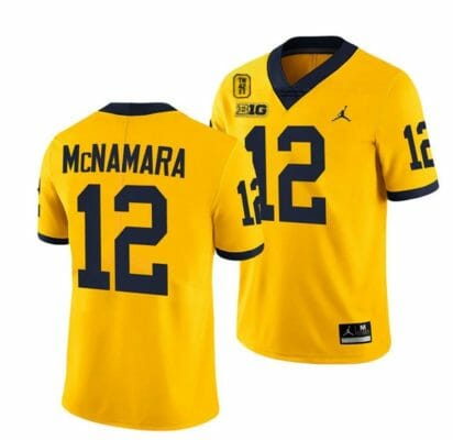 Michigan Wolverines TM 42 Patch Honor Tate Myre #25 Cade McNamara Jersey #12 All Stitched Maize