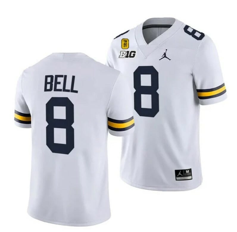 Michigan Wolverines TM 42 Patch Honor Tate Myre #25 Ronnie Bell Jersey #8 All Stitched White 1 Michigan Wolverines TM 42 Patch Honor Tate Myre #25 Ronnie Bell Jersey #8 All Stitched White