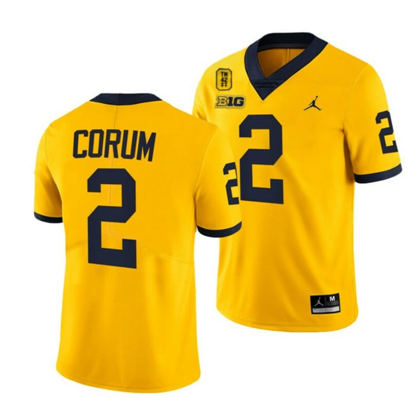 Michigan Wolverines TM 42 Patch Honor Tate Myre #25 Blake Corum Jersey #2 All Stitched Maize 1 Michigan Wolverines TM 42 Patch Honor Tate Myre #25 Blake Corum Jersey #2 All Stitched Maize