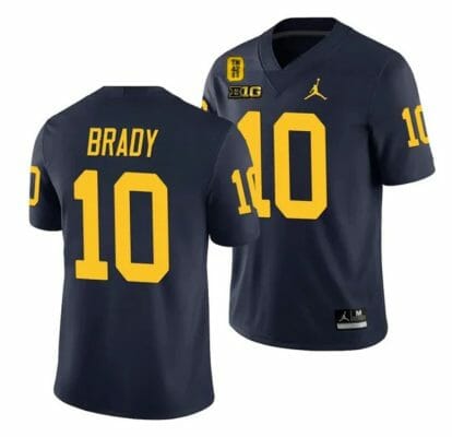 Michigan Wolverines TM 42 Patch Honor Tate Myre #25 Tom Brady Jersey #10 All Stitched Navy