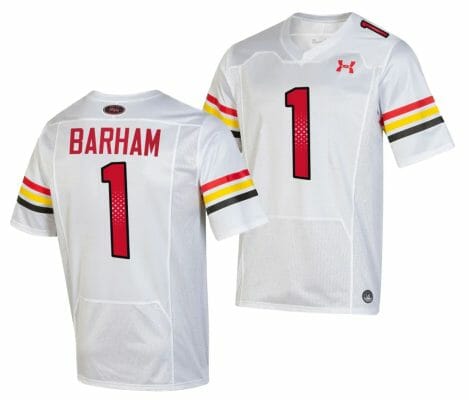 Maryland Terrapins Jaishawn Barham Jersey #1 College Football Game Throwback 2023 White