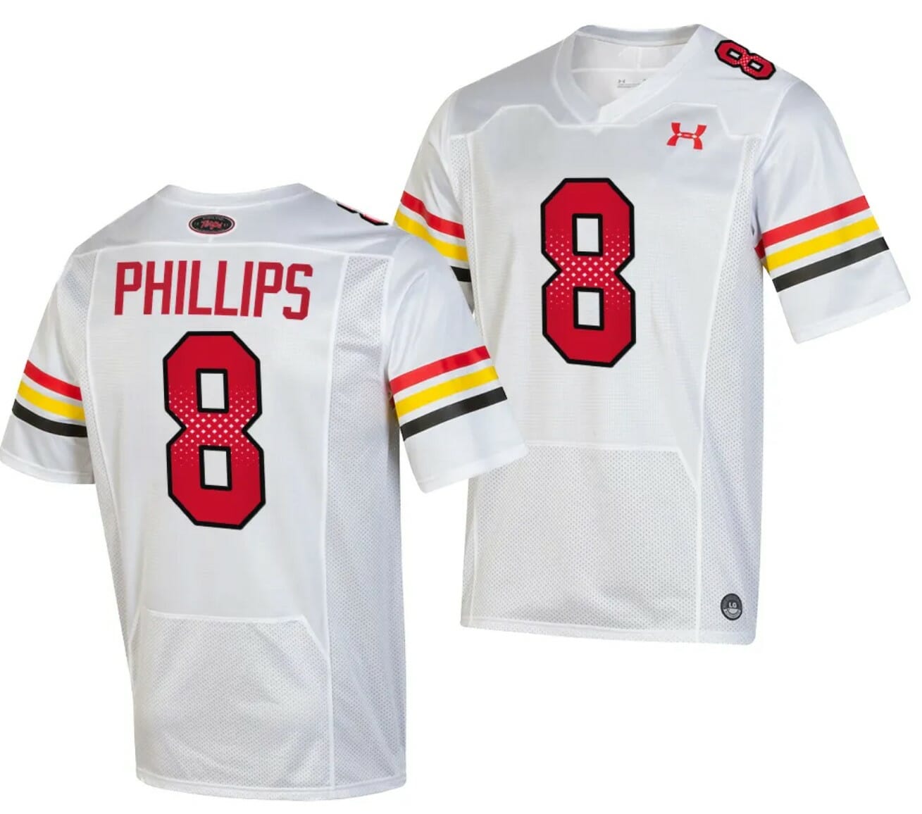 Maryland Terrapins Jordan Phillips Jersey #8 College Football Game Throwback 2023 White 1 Maryland Terrapins Jordan Phillips Jersey #8 College Football Game Throwback 2023 White