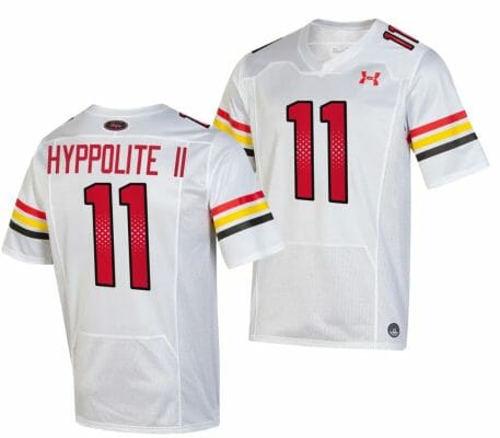 Maryland Terrapins Ruben Hyppolite II Jersey #11 College Football Game Throwback 2023 White 10 Maryland Terrapins Ruben Hyppolite II Jersey #11 College Football Game Throwback 2023 White