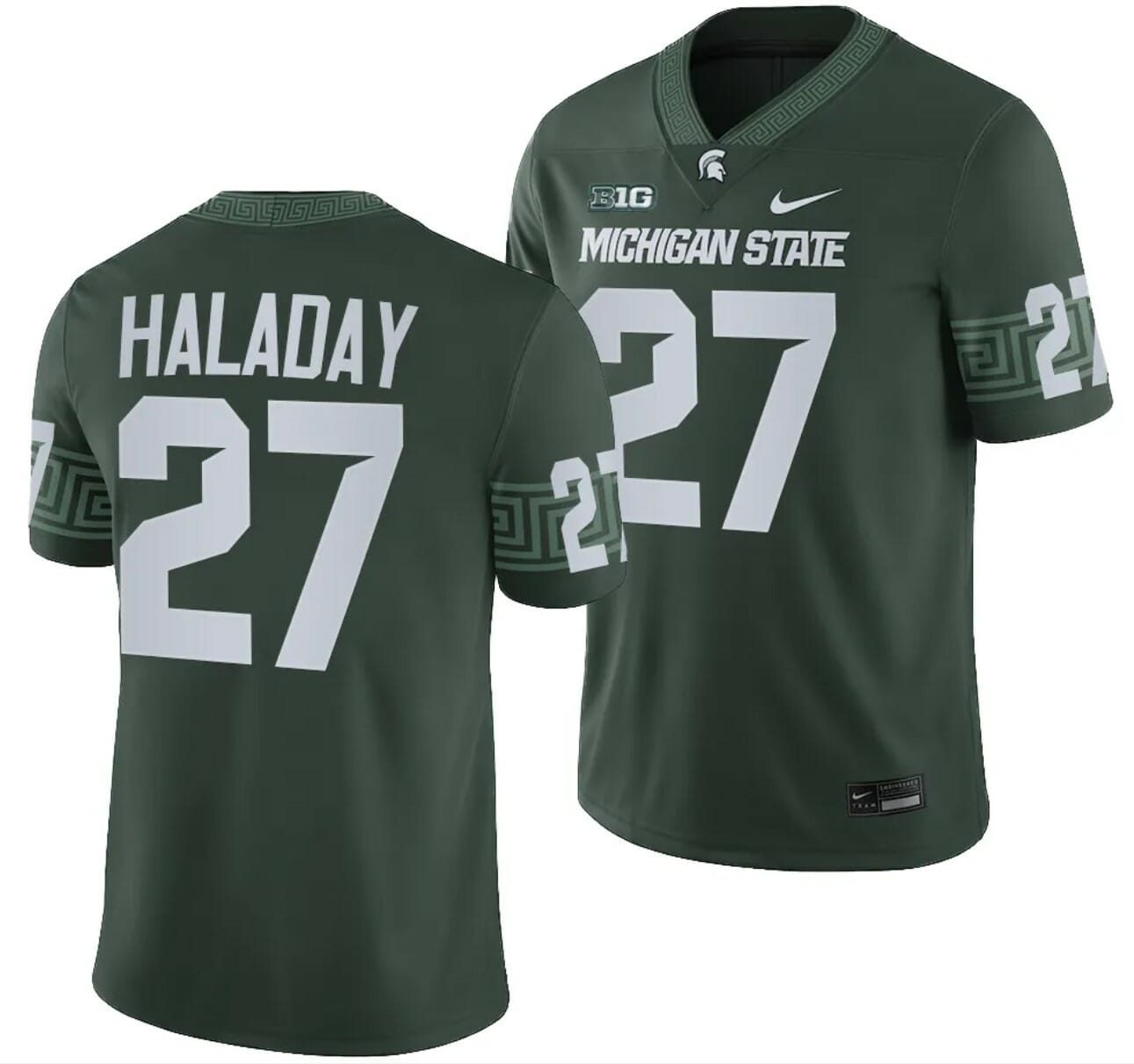 Michigan State Spartans Cal Haladay Jersey #27 College Football Game 2023 Green 1 Michigan State Spartans Cal Haladay Jersey #27 College Football Game 2023 Green