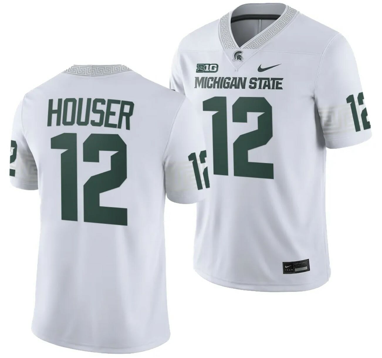 Michigan State Spartans Katin Houser Jersey #12 College Football Game 2023 White 1 Michigan State Spartans Katin Houser Jersey #12 College Football Game 2023 White