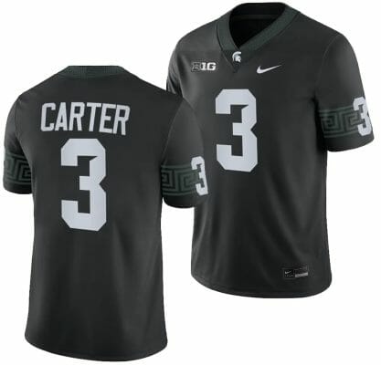 Michigan State Spartans Nathan Carter Jersey #3 College Football Game 2023 Black 10 Michigan State Spartans Nathan Carter Jersey #3 College Football Game 2023 Black