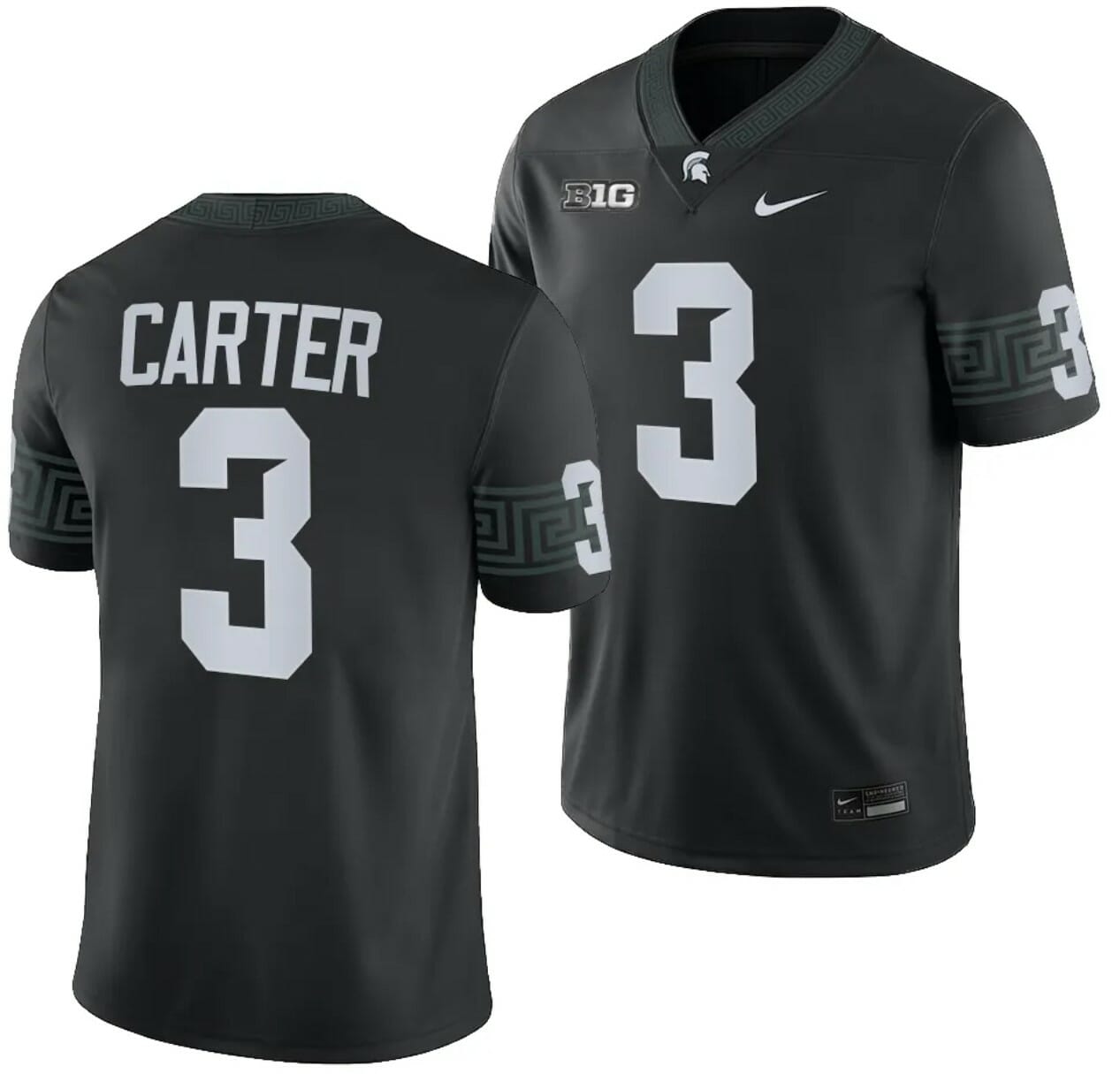 Michigan State Spartans Nathan Carter Jersey #3 College Football Game 2023 Black 1 Michigan State Spartans Nathan Carter Jersey #3 College Football Game 2023 Black