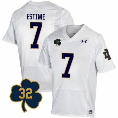 Notre Dame Audric Estime Jersey #7 College Football Johnny Lujack Patch 32 White