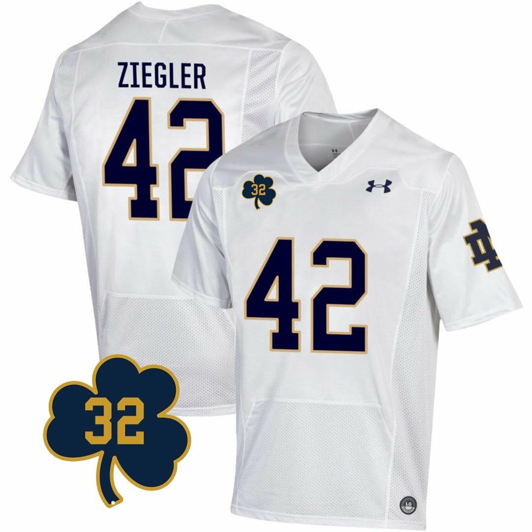 Notre Dame Nolan Ziegler Jersey #42 College Football Johnny Lujack Patch 32 White 1 Notre Dame Nolan Ziegler Jersey #42 College Football Johnny Lujack Patch 32 White