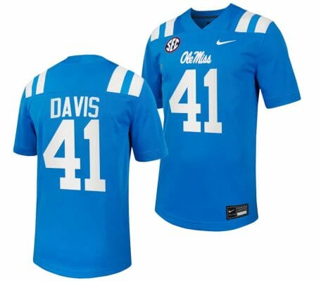 Ole Miss Rebels Caden Davis Jersey #41 Untouchable College Football 2023 Powder Blue
