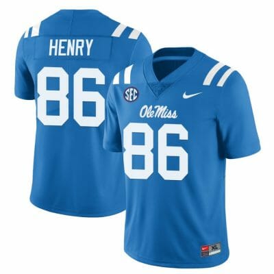 Ole Miss Rebels JJ Henry Jersey #86 College Football All Stitched Light Blue
