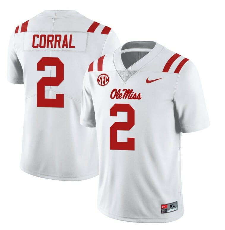 Ole Miss Rebels Matt Corral Jersey #2 College Football All Stitched White 1 Ole Miss Rebels Matt Corral Jersey #2 College Football All Stitched White