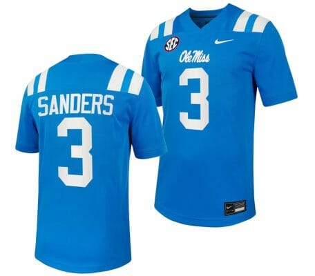 Ole Miss Rebels Spencer Sanders Jersey 3 Untouchable College Football 2023 Powder Blue 1