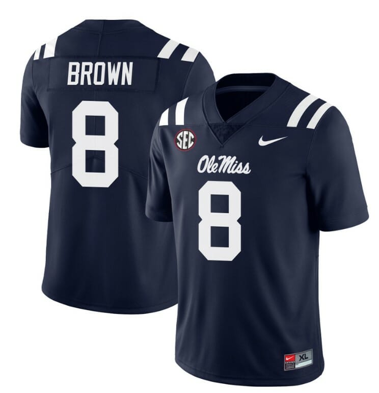 Ole Miss Rebels Troy Brown Jersey #8 College Football All Stitched Navy 1 Ole Miss Rebels Troy Brown Jersey #8 College Football All Stitched Navy